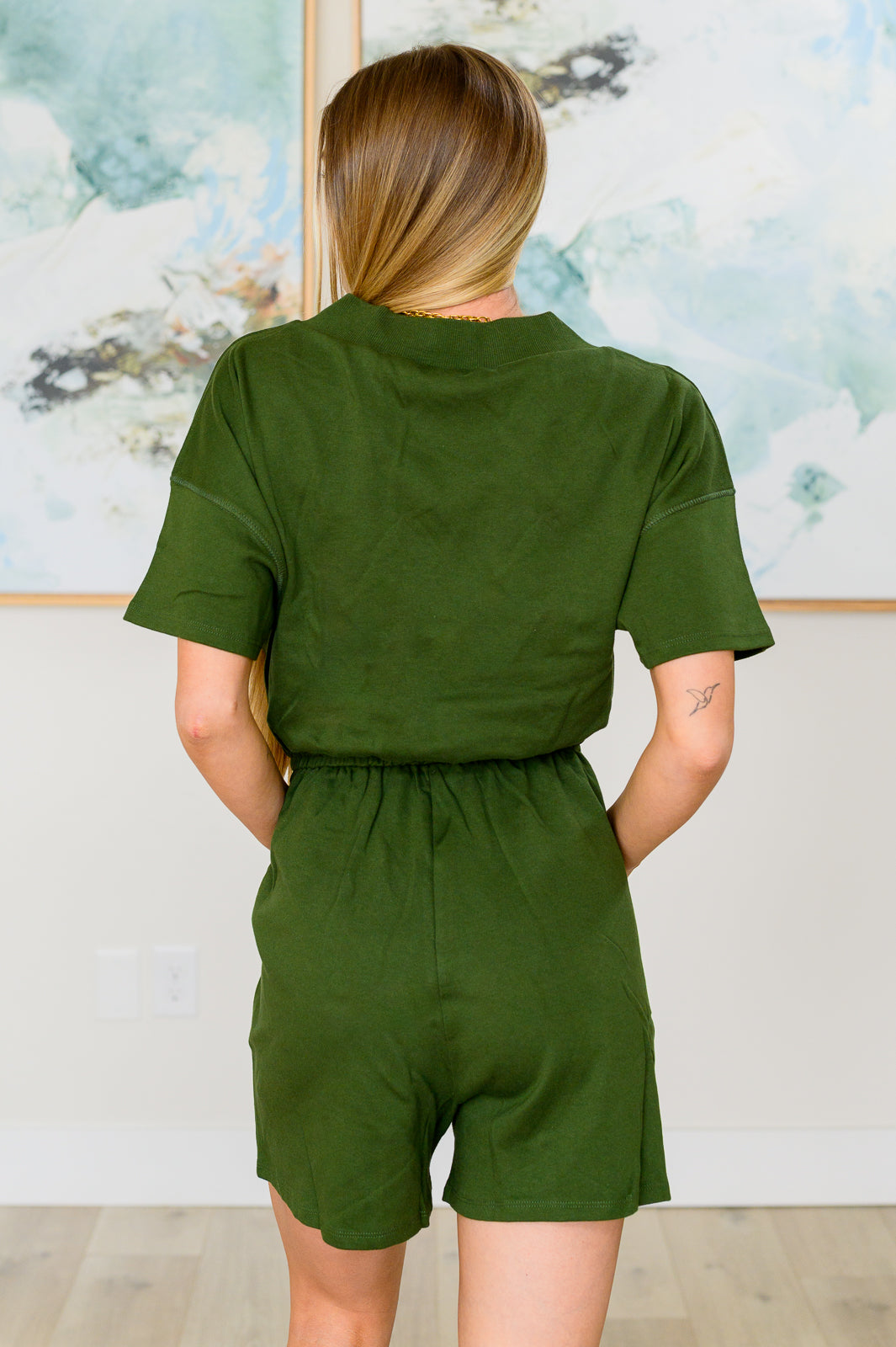 Zenana • Short Sleeve V-Neck Romper in Army Green