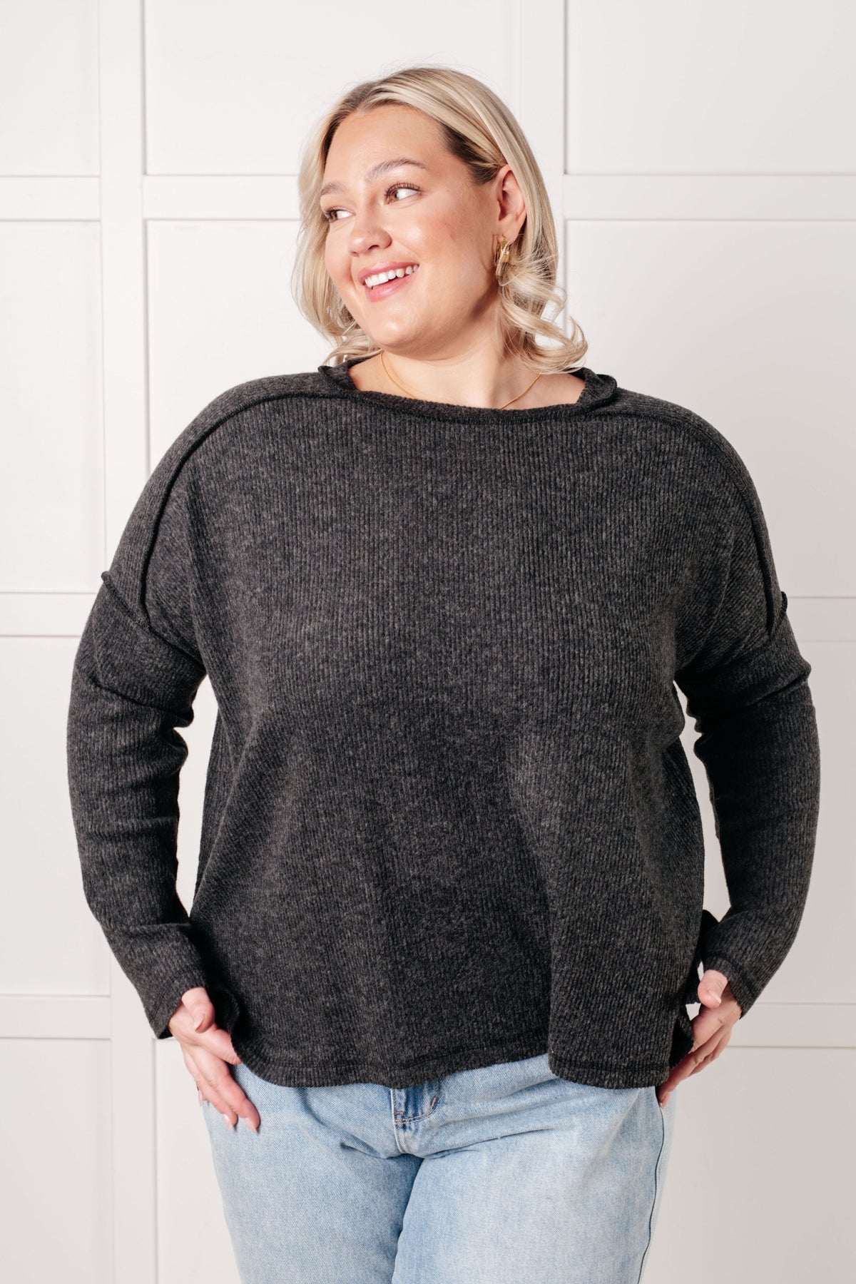 Zenana • Simply Basic Ribbed Hacci Sweater in Black