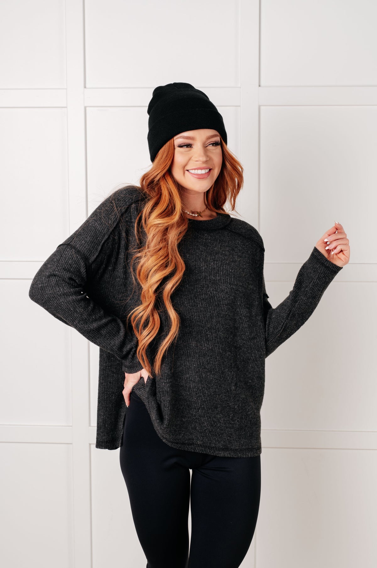 Zenana • Simply Basic Ribbed Hacci Sweater in Black
