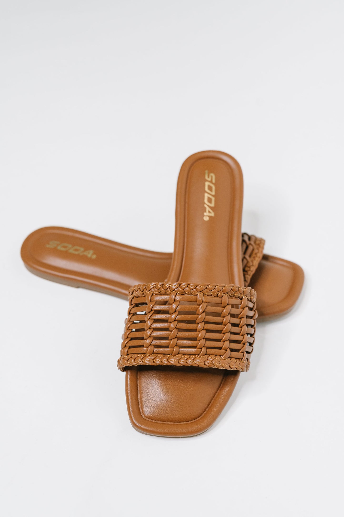 Soda • Stair Cognac Woven Slip On Sandal