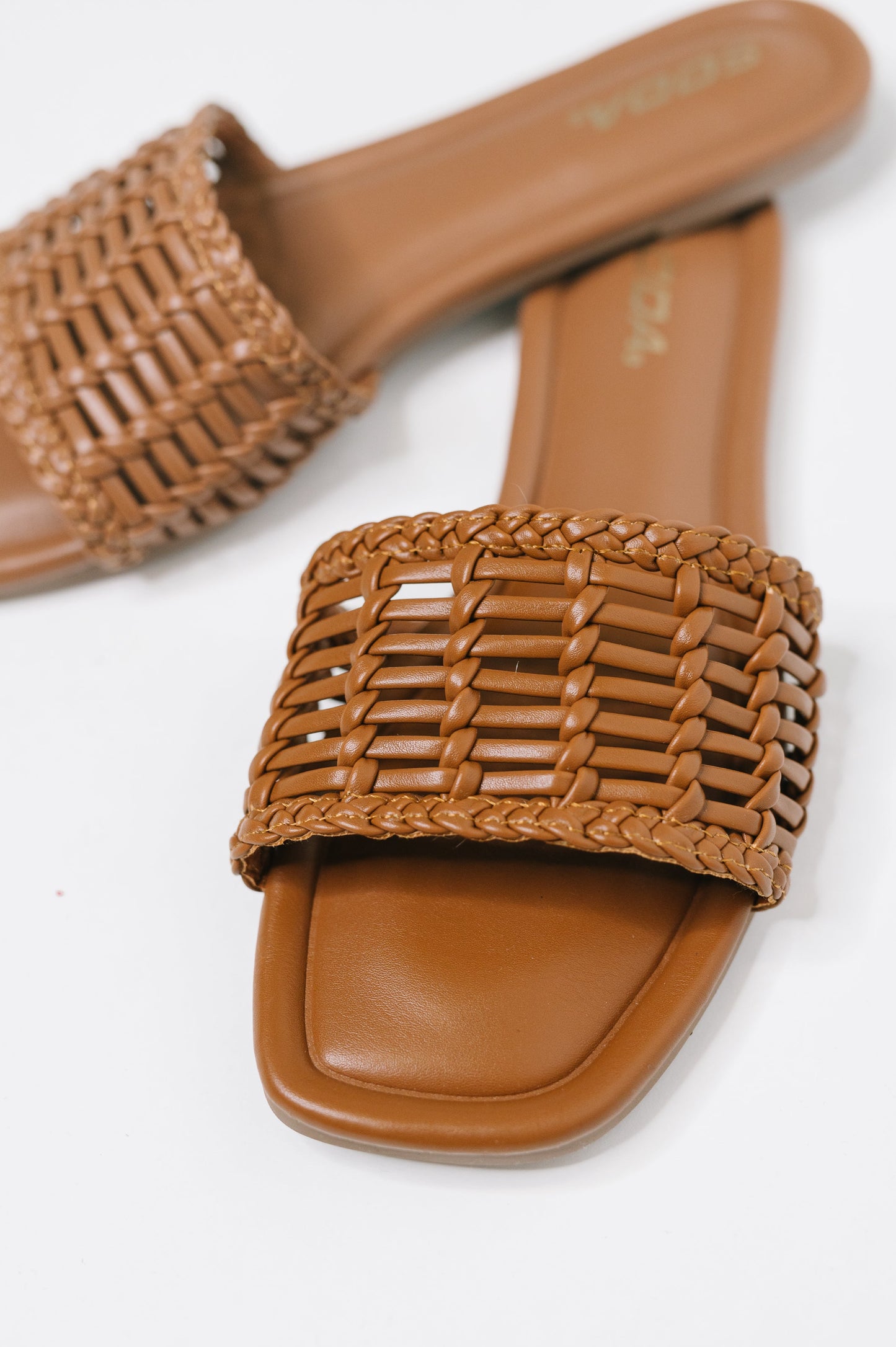 Soda • Stair Cognac Woven Slip On Sandal