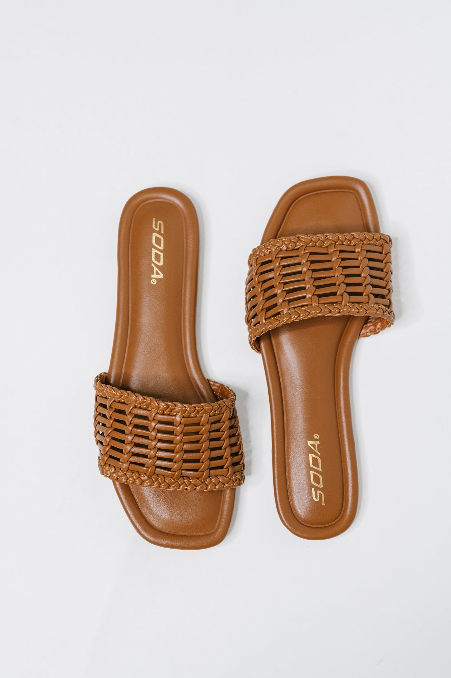 Soda • Stair Cognac Woven Slip On Sandal