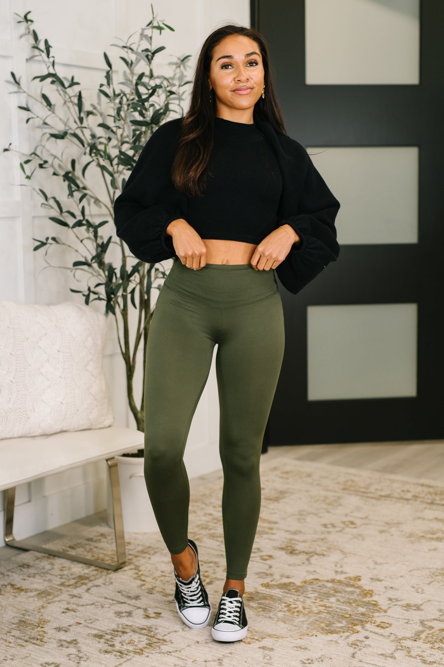 Zenana • Sunday Splits High Waisted Leggings in Dark Olive