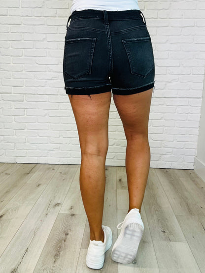 Zenana • Sunset Stroll Distressed Hem Shorts in Washed Black