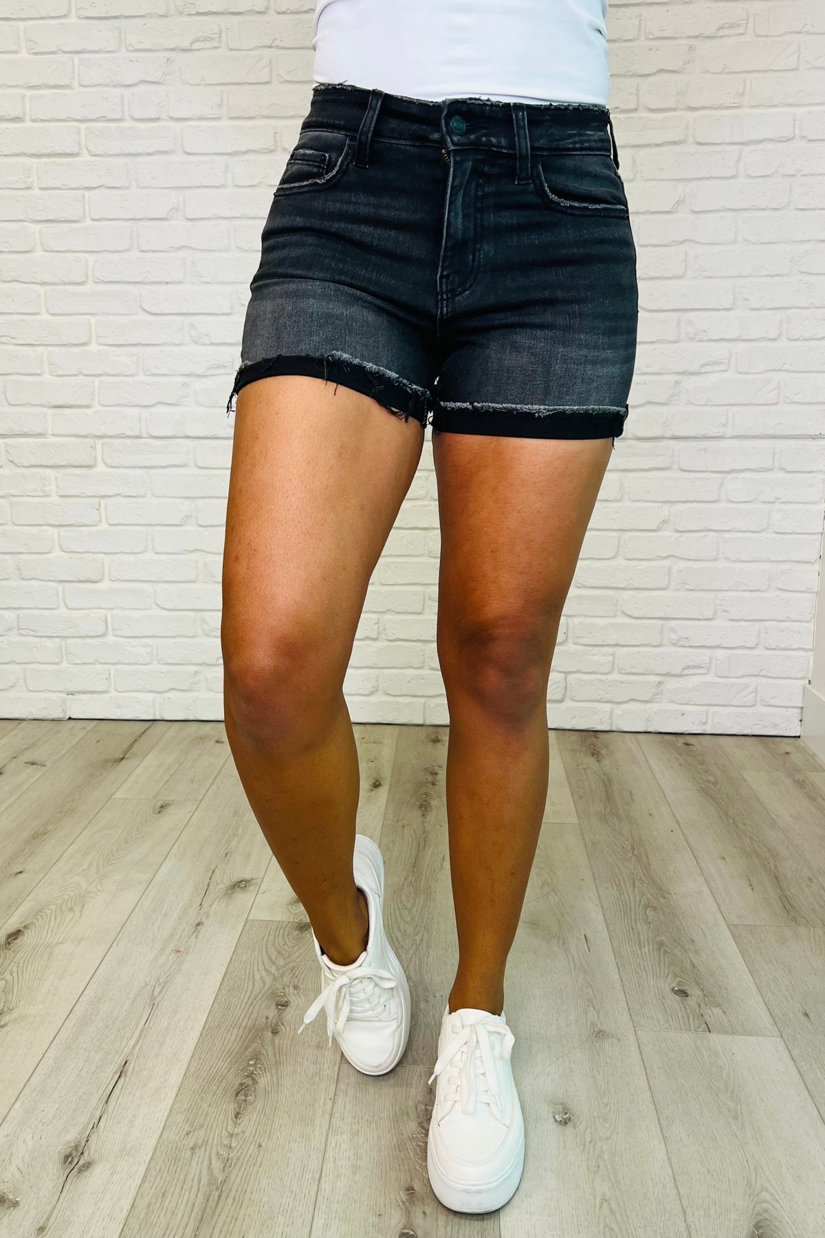Zenana • Sunset Stroll Distressed Hem Shorts in Washed Black