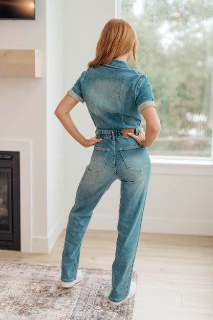 Judy Blue • Sylvia Short Sleeve Denim Jumpsuit