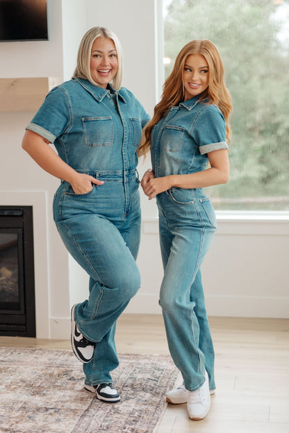 Judy Blue • Sylvia Short Sleeve Denim Jumpsuit