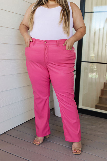Judy Blue • Tanya Control Top Faux Leather Pants in Hot Pink