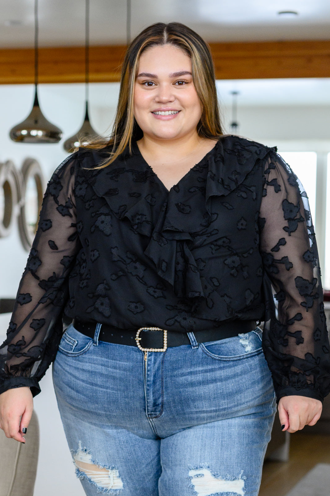 Jodifl • Think Of Me Ruffle Long Sleeve Bodysuit in Black