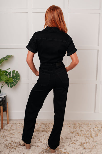 Judy Blue • Tilda Short Sleeve Control Top Denim Jumpsuit