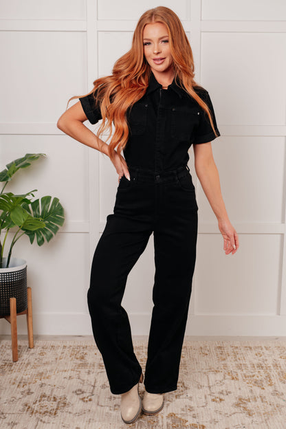 Judy Blue • Tilda Short Sleeve Control Top Denim Jumpsuit