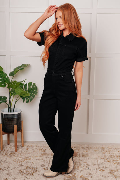 Judy Blue • Tilda Short Sleeve Control Top Denim Jumpsuit