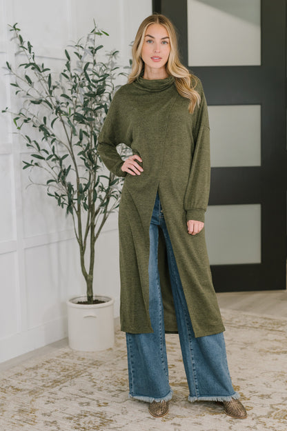Dear Scarlett • Travel City Scape Turtle Neck Tunic in Olive