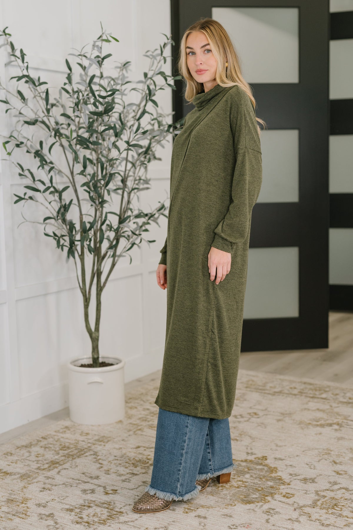 Dear Scarlett • Travel City Scape Turtle Neck Tunic in Olive