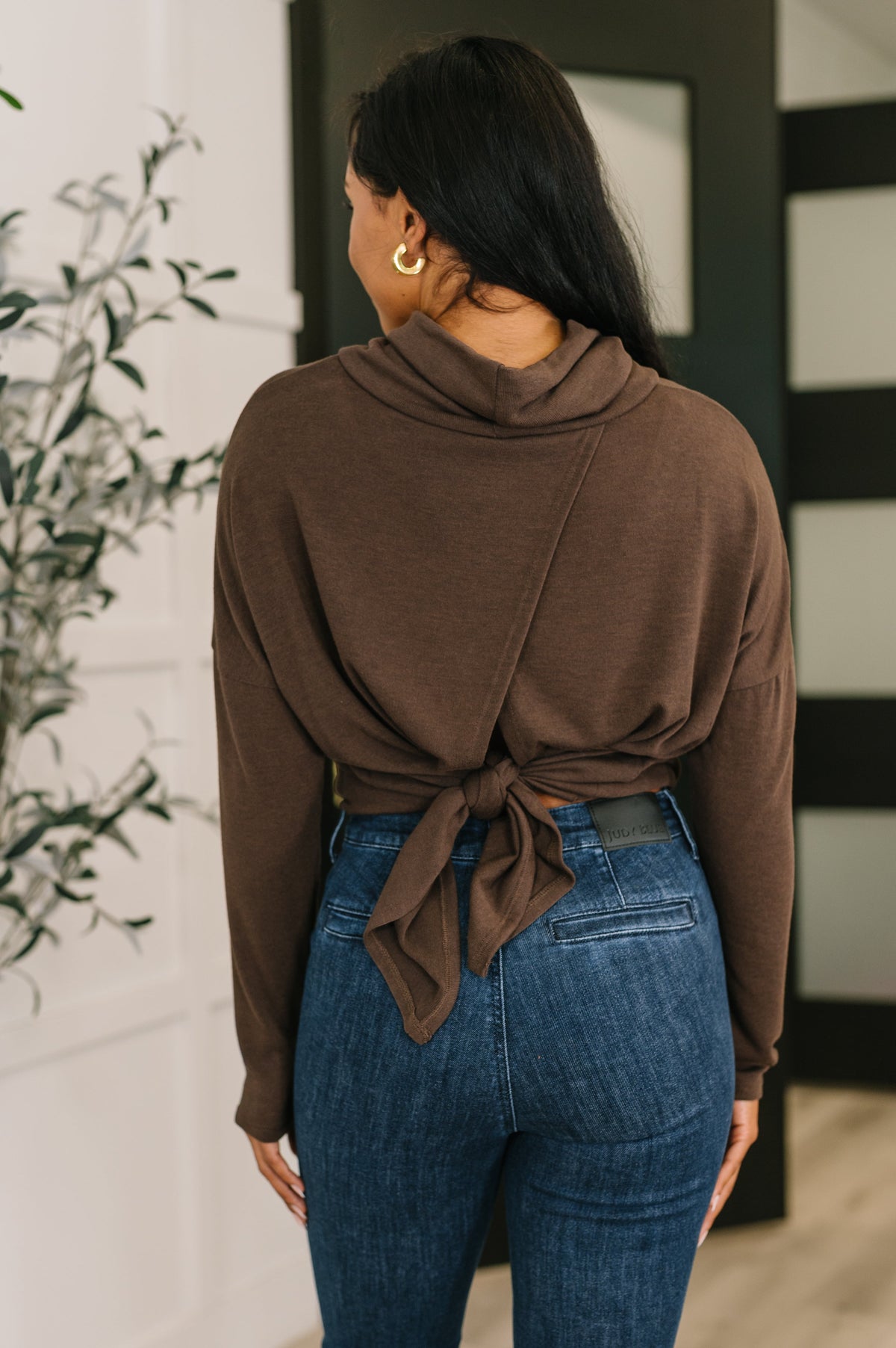 Dear Scarlett • Travel Destination Cowl Neck Pullover in Chocolate