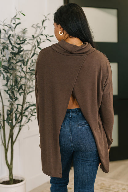 Dear Scarlett • Travel Destination Cowl Neck Pullover in Chocolate