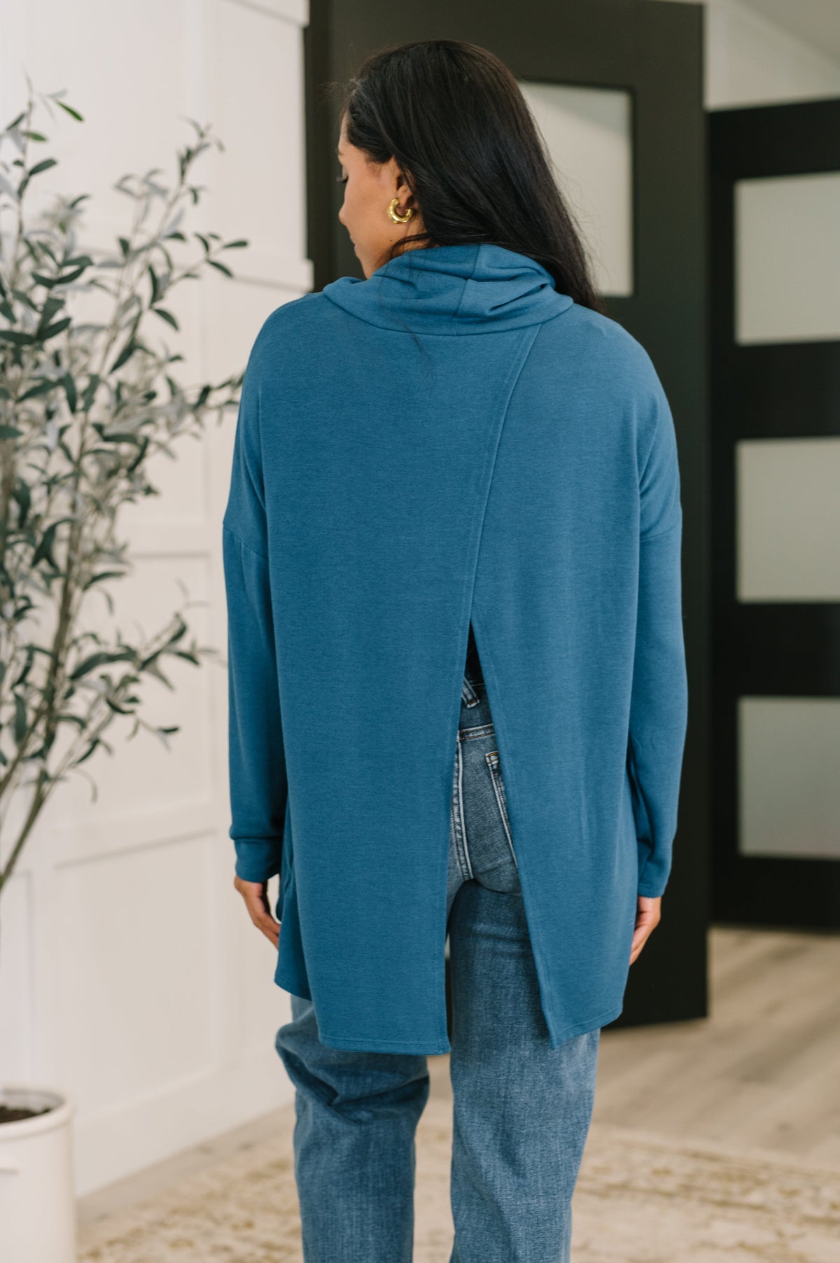 Dear Scarlett • Travel Destination Cowl Neck Pullover in Dark Teal