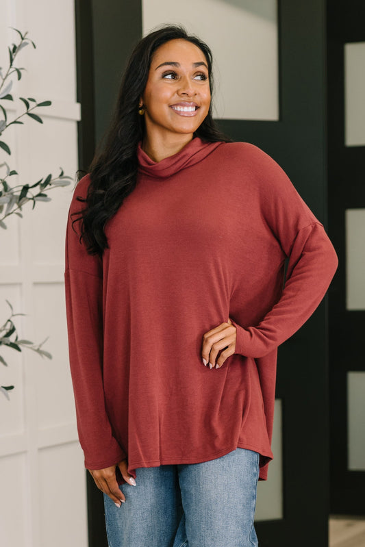 Dear Scarlett • Travel Destination Cowl Neck Pullover in Wine