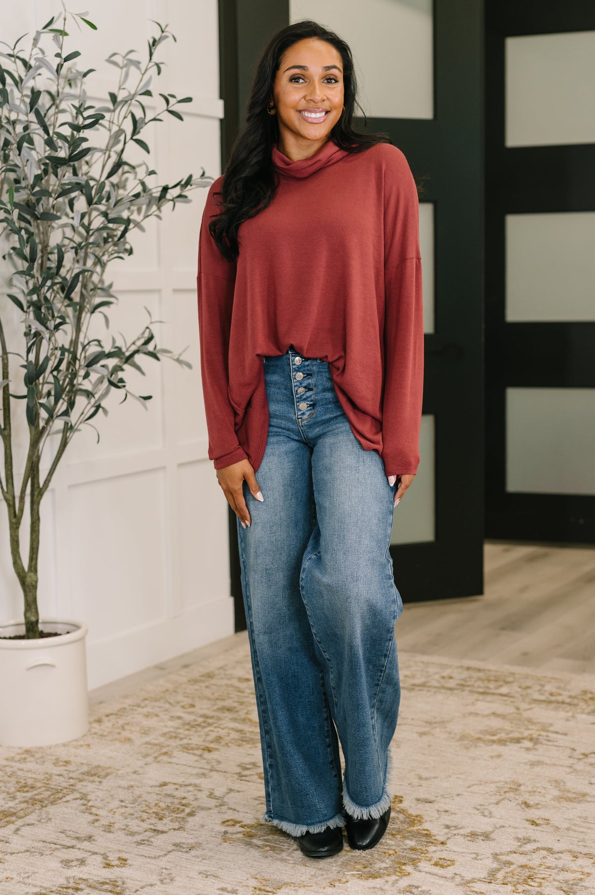 Dear Scarlett • Travel Destination Cowl Neck Pullover in Wine