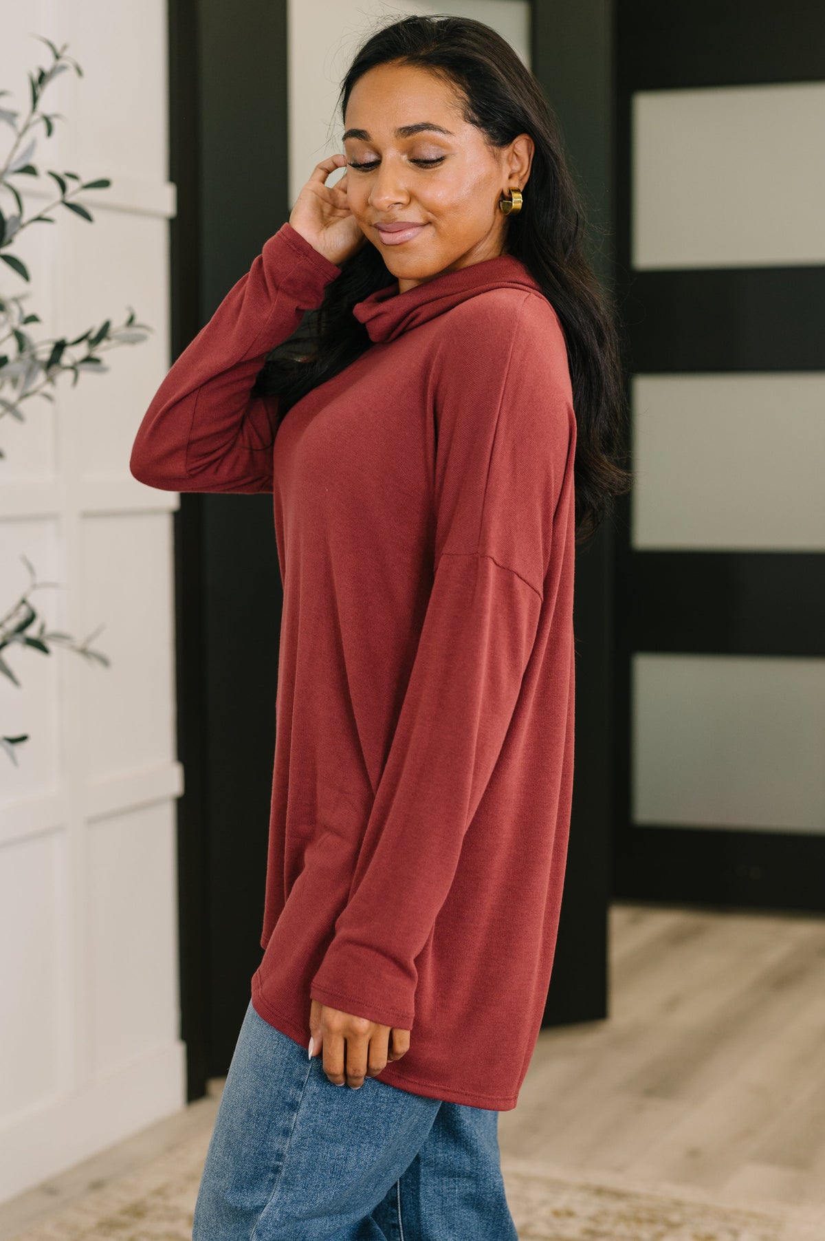 Dear Scarlett • Travel Destination Cowl Neck Pullover in Wine