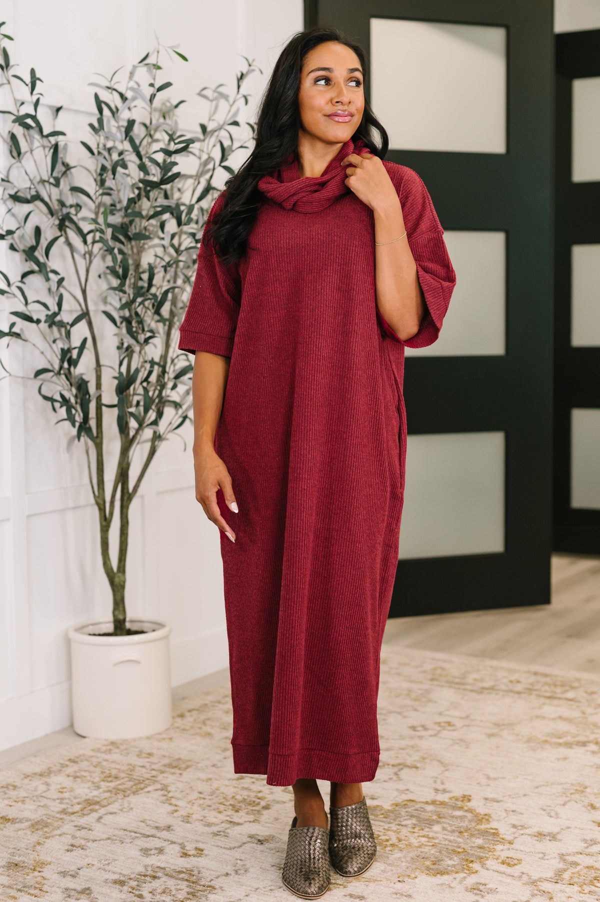 Dear Scarlett • Travel Envy Ribbed Knit Dress in Wine