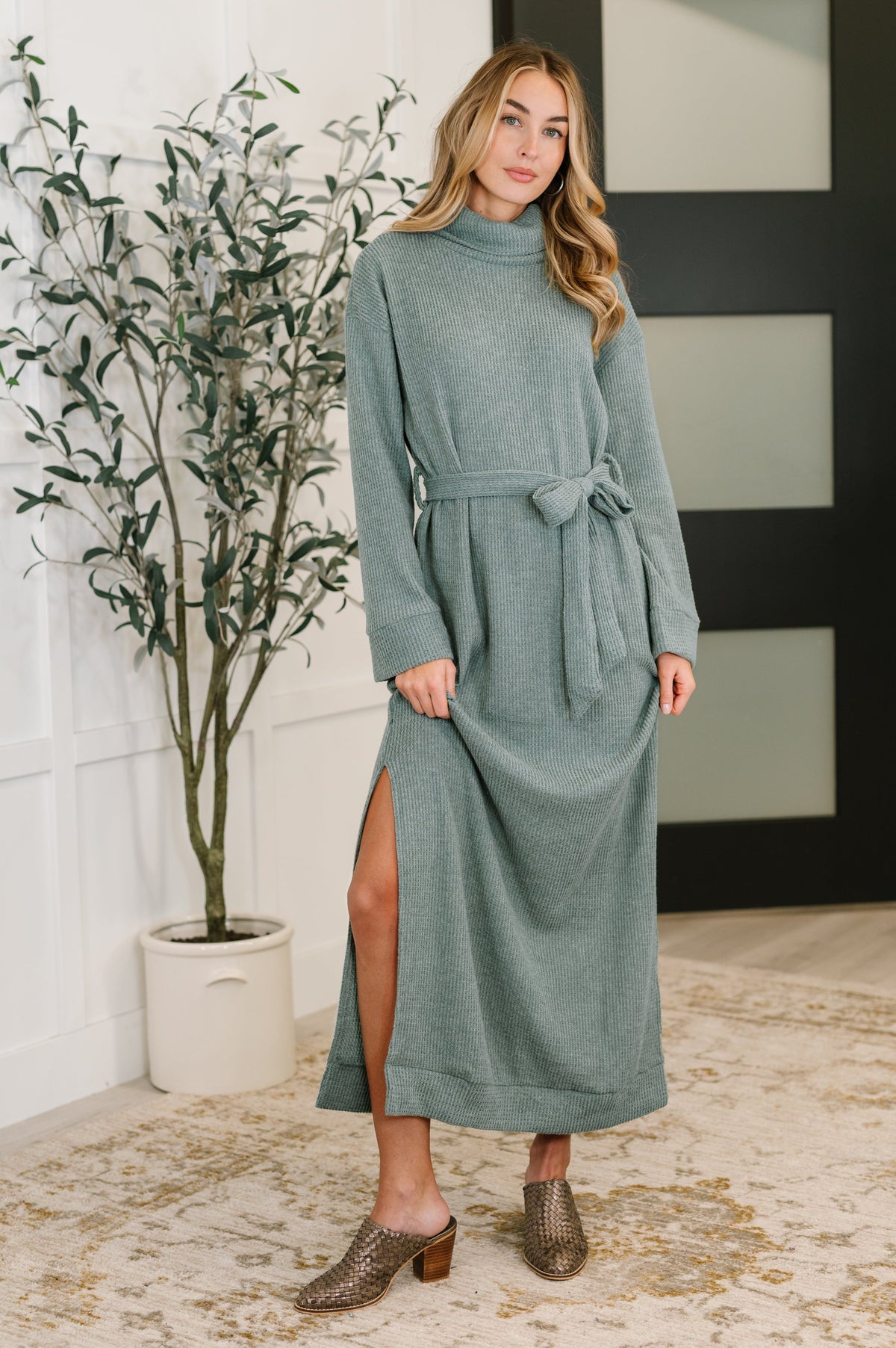 Dear Scarlett • Travel Plush Knit Dress in Soft Teal