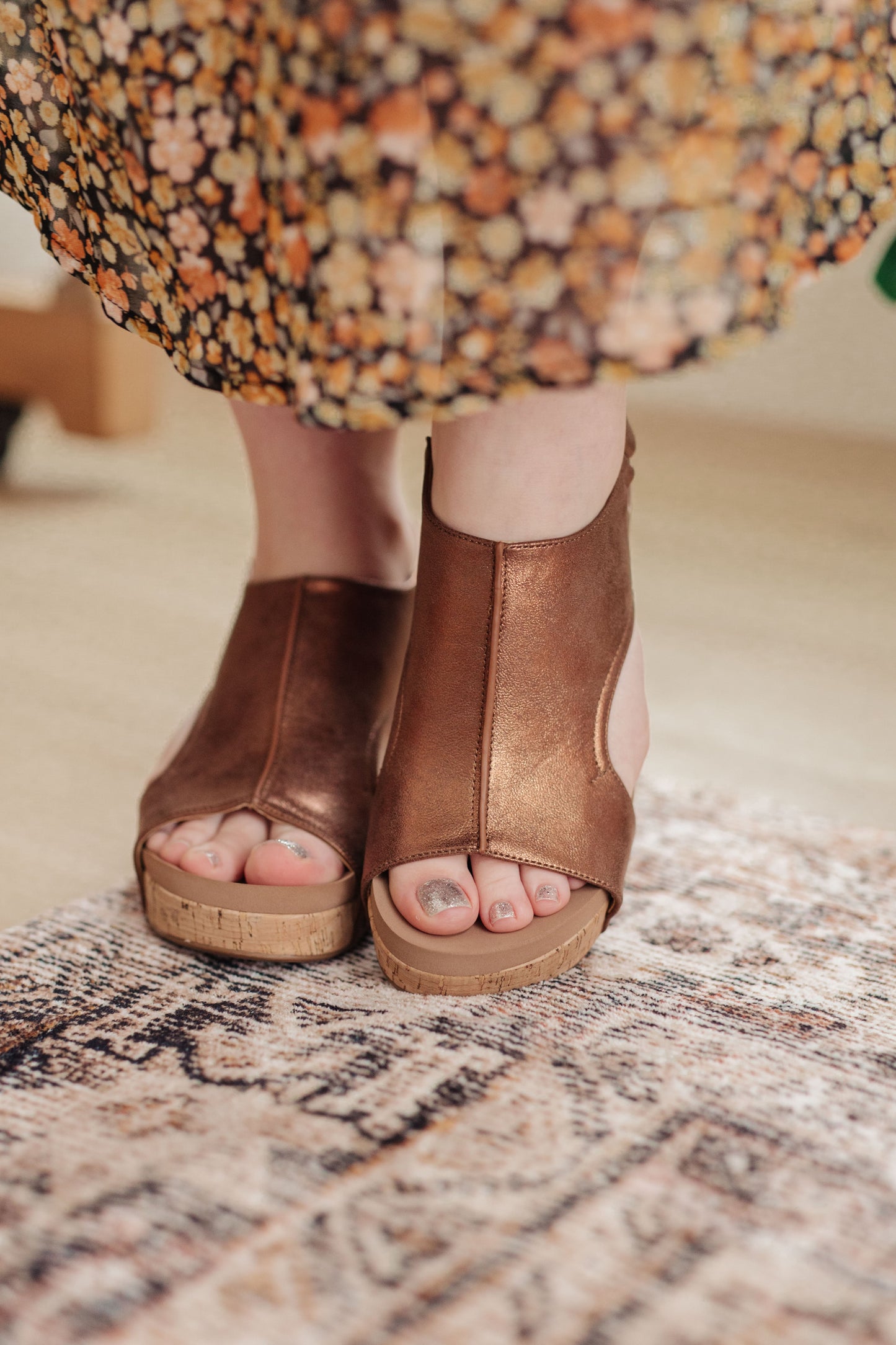 Corkys • Walk This Way Wedge Sandals in Antique Bronze