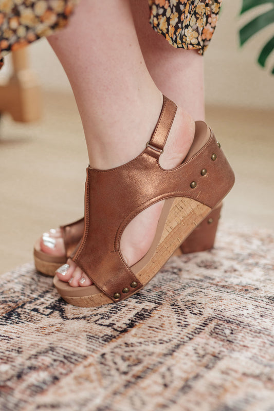 Corkys • Walk This Way Wedge Sandals in Antique Bronze