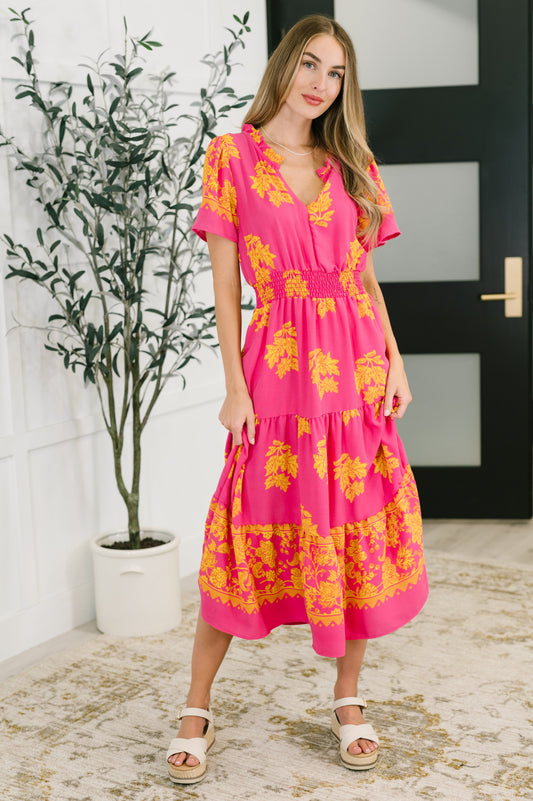 Haptics • Whispering Willow • V-Neck Dress in Fuchsia