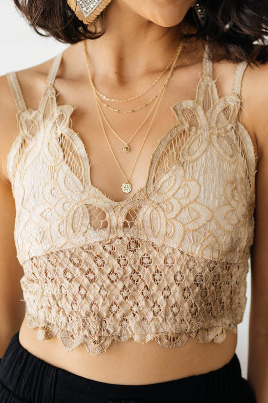 POL • Live In Lace Bralette in Taupe