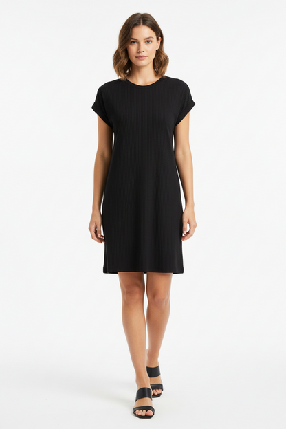 LuLaRoe Chelsea T-Shirt Dress • Ribbed Fabric • Step Hemline • Solid Black