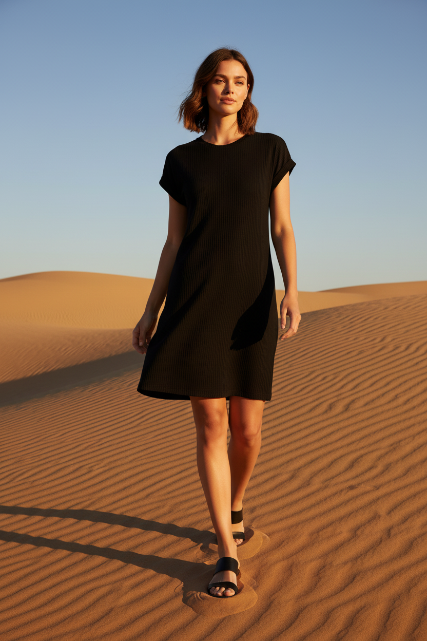 LuLaRoe Chelsea T-Shirt Dress • Ribbed Fabric • Step Hemline • Solid Black