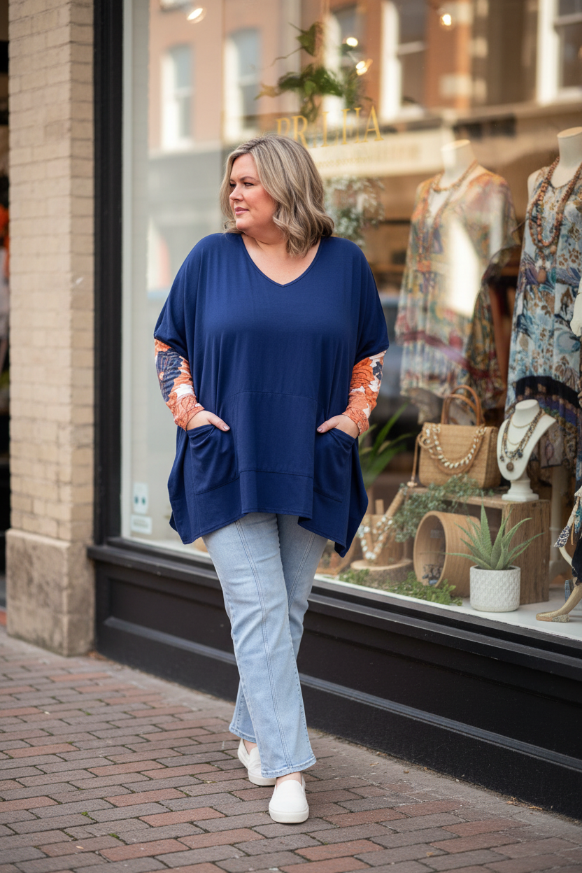 LuLaRoe Shelby V-Neck Poncho • Kangaroo  Pocket • Solid Medieval Blue