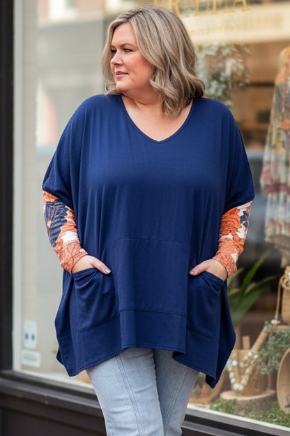 LuLaRoe Shelby V-Neck Poncho • Kangaroo  Pocket • Solid Medieval Blue