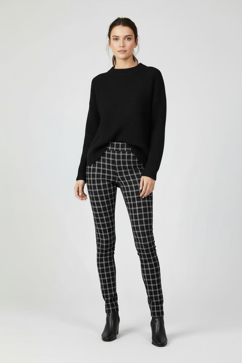 LuLaRoe LUXE Leggings • Black White Jacquard Plaid