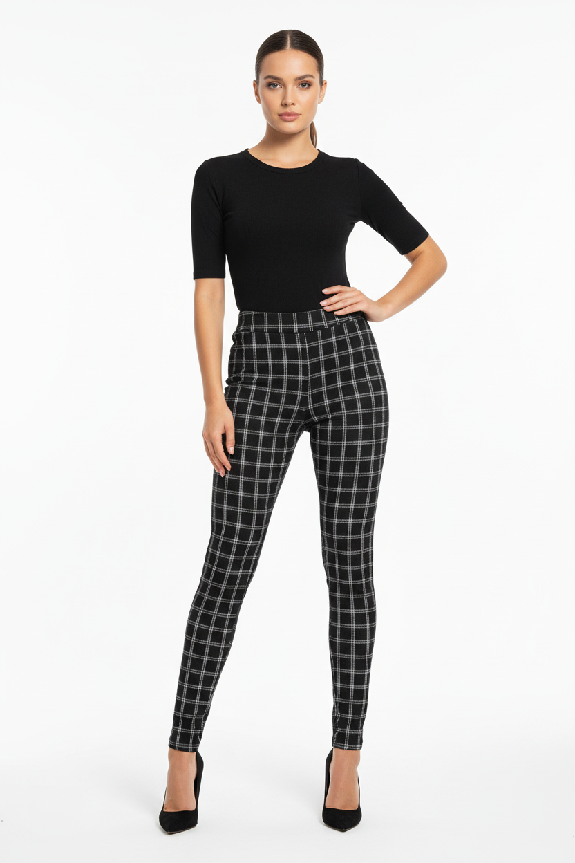 LuLaRoe LUXE Leggings • Black White Jacquard Plaid