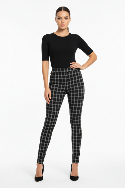 LuLaRoe LUXE Leggings • Black White Jacquard Plaid