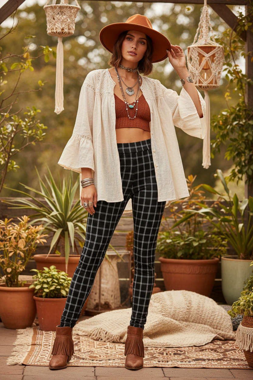 LuLaRoe LUXE Leggings • Black White Jacquard Plaid