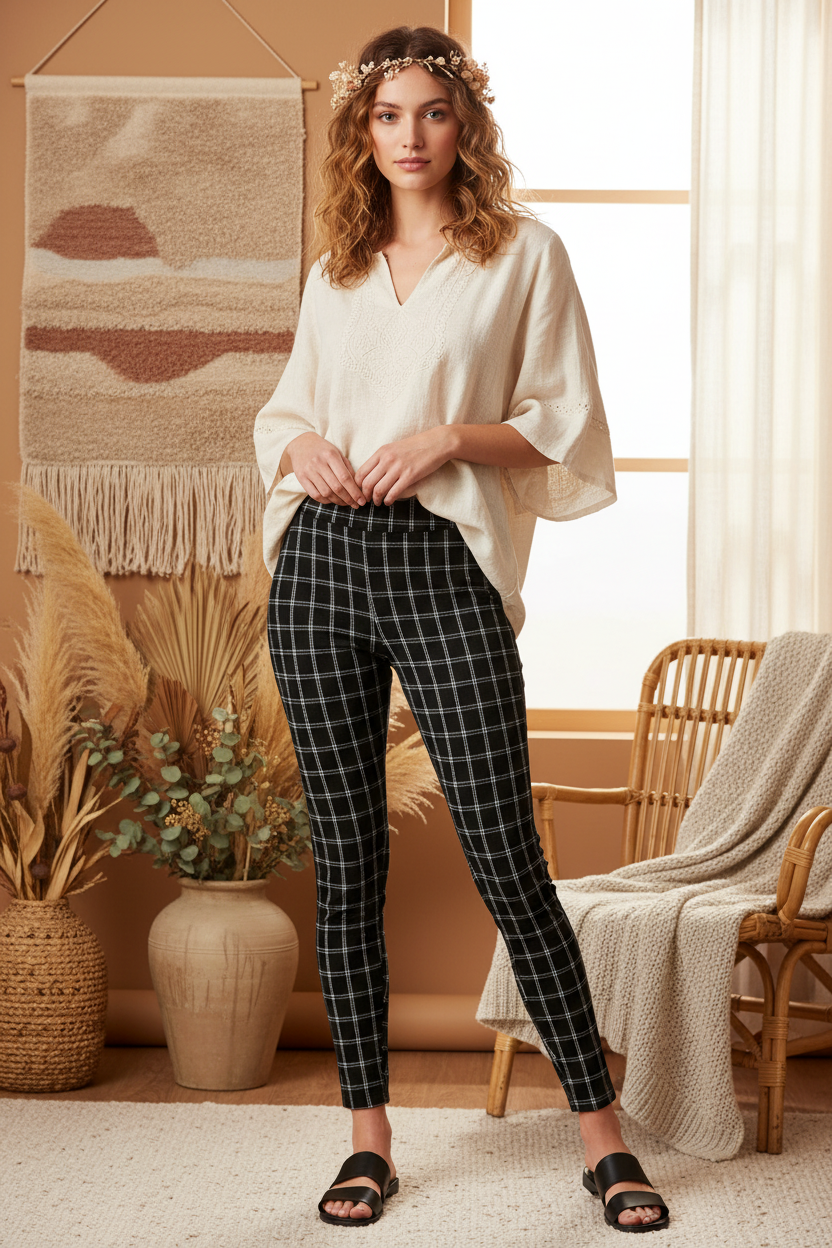 LuLaRoe LUXE Leggings • Black White Jacquard Plaid