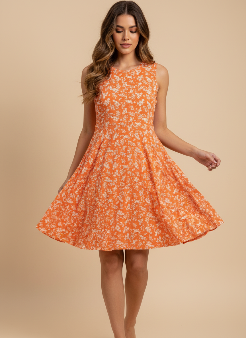 LuLaRoe Nicki • A-Line • Sleeveless • Fit and Flare Dress • Orange Floral