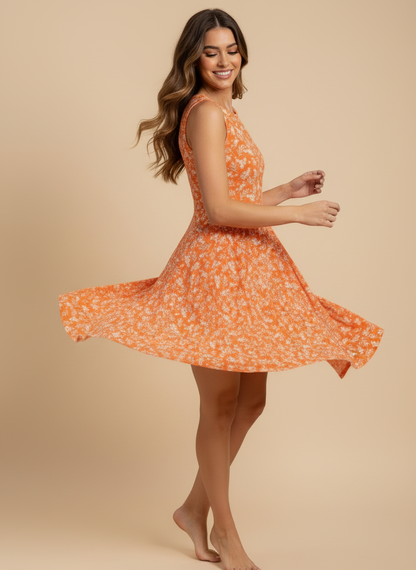 LuLaRoe Nicki • A-Line • Sleeveless • Fit and Flare Dress • Orange Floral