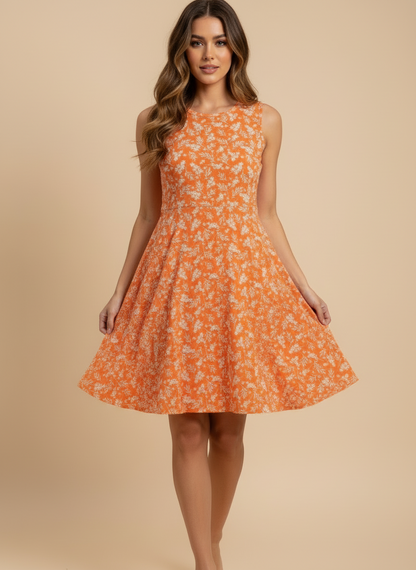 LuLaRoe Nicki • A-Line • Sleeveless • Fit and Flare Dress • Orange Floral