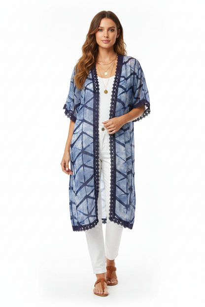 LuLaRoe Chloe • Embroidered Trim  • Bohemian Overlay • Blue and Black Pattern