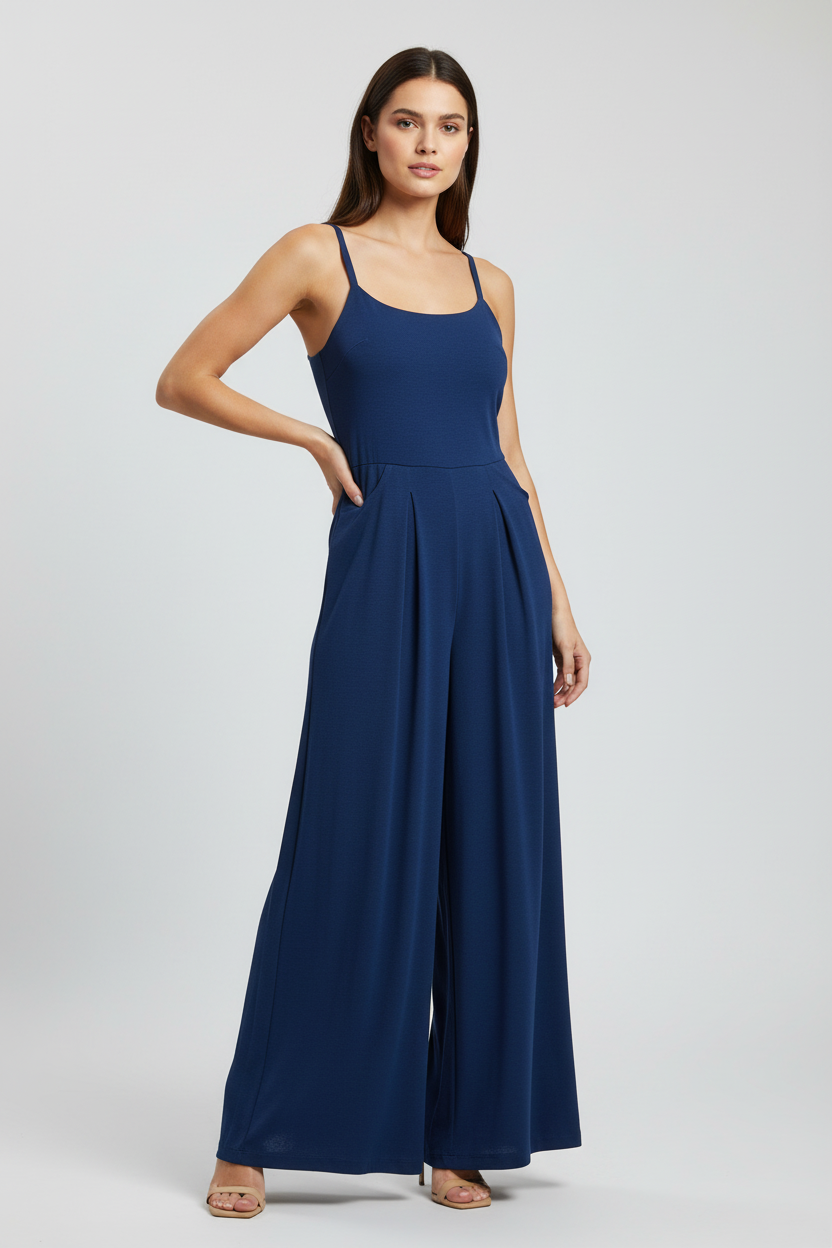 LuLaRoe Leola Wide Leg Cami Jumpsuit • Solid Vallarta Blue