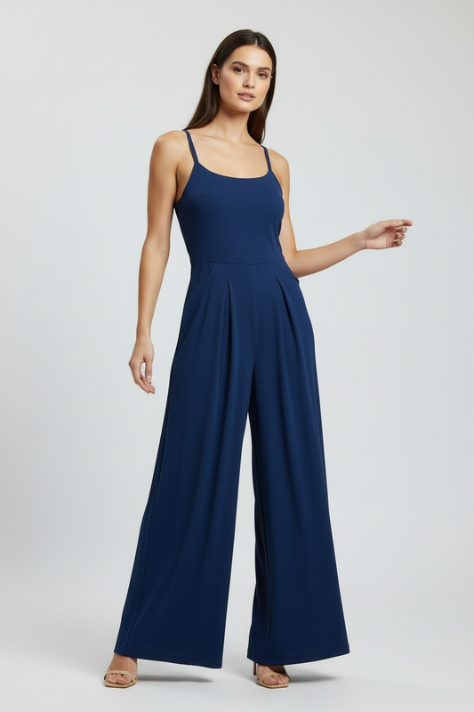 LuLaRoe Leola Wide Leg Cami Jumpsuit • Solid Vallarta Blue