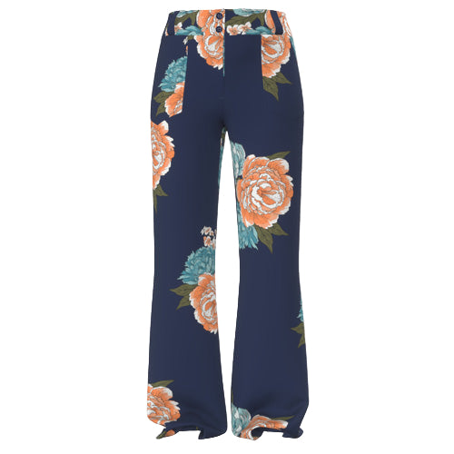 LuLaRoe Emery Wide Leg Pants • Blue Orange Large Floral • Rayon Ponte