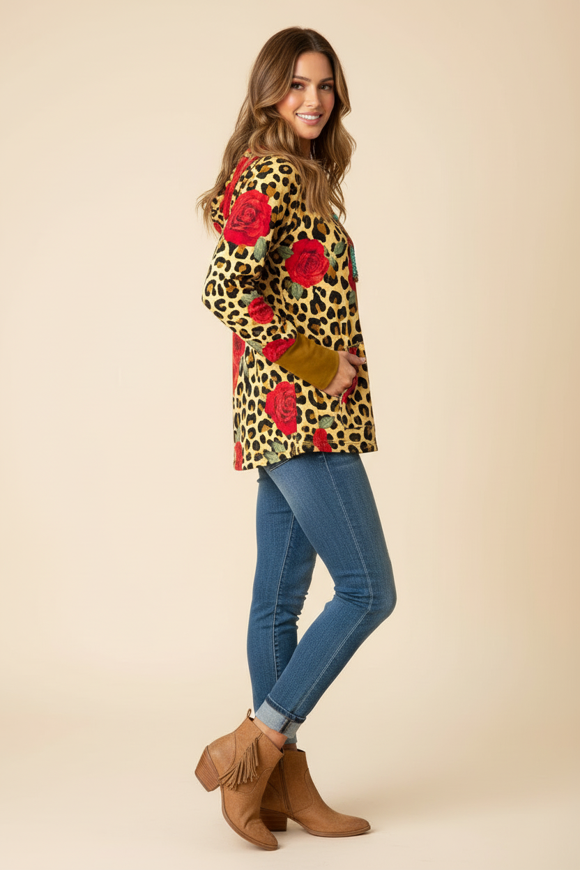 Amber - Brown Cheetah with Red Floral