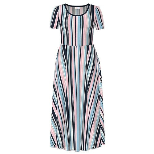 LuLaRoe Riley • Empire Waist Midi Dress • Blue Pink Vertical Stripe