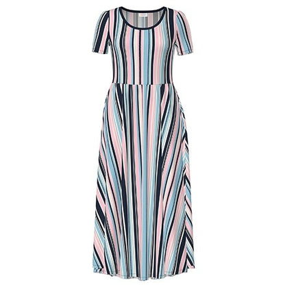 LuLaRoe Riley • Empire Waist Midi Dress • Blue Pink Vertical Stripe