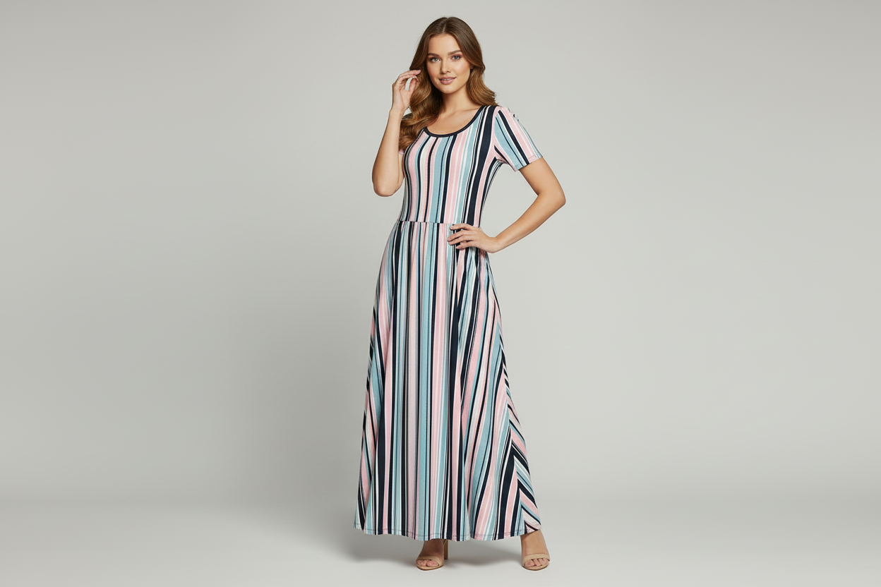 LuLaRoe Riley • Empire Waist Midi Dress • Blue Pink Vertical Stripe